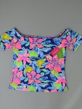 Lilly Pulitzer Keria Top Nauti Navy Capri Soleil Floral S NWT